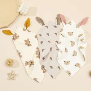 New Baby Printing Comforter Towel Rabbit Ears Double Layer Cotton Saliva Towel Square Towel